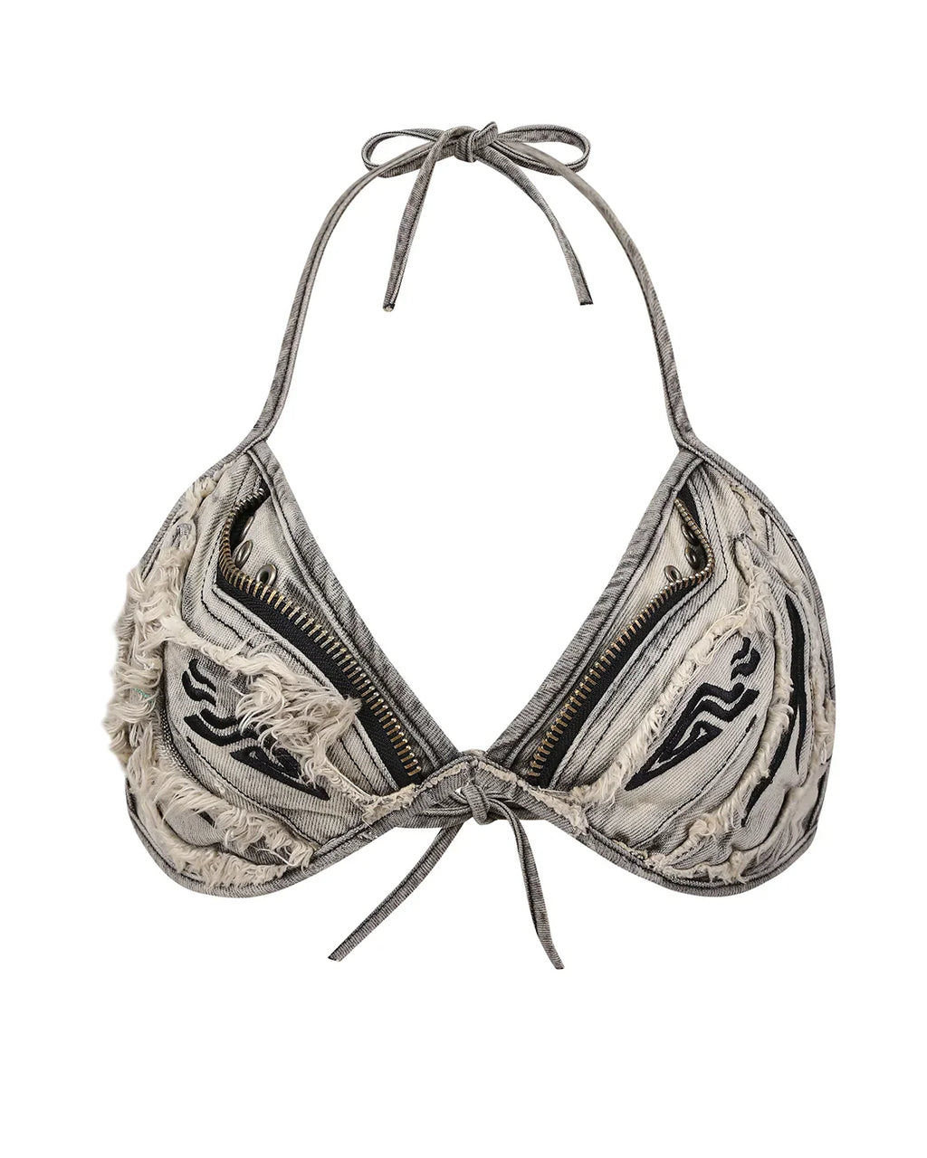 Mythical Beast Motif Bikini Top Gray